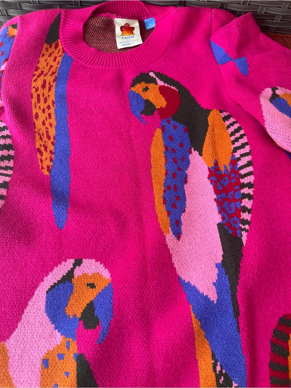 FARM Rio Hot Pink Parrot‑Print Knit Dress - Long Sleeve - Size S - Picture 6 of 12